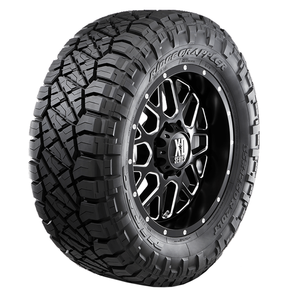 A rugged truck tire shown in 3D